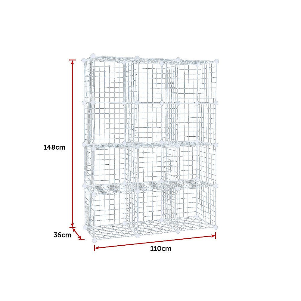 12 Cube Wire Grid Organiser Bookcase Storage Cabinet Wardrobe Closet White