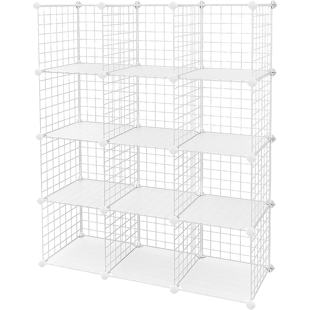 12 Cube Wire Grid Organiser Bookcase Storage Cabinet Wardrobe Closet White