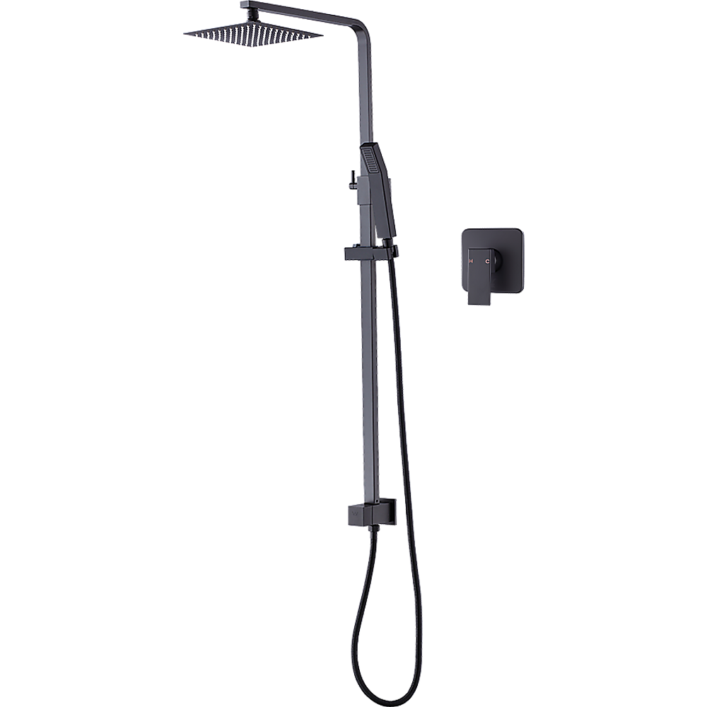 WELS 8" Rain Shower Head Set Square Dual Heads Faucet High Pressure With Mixer