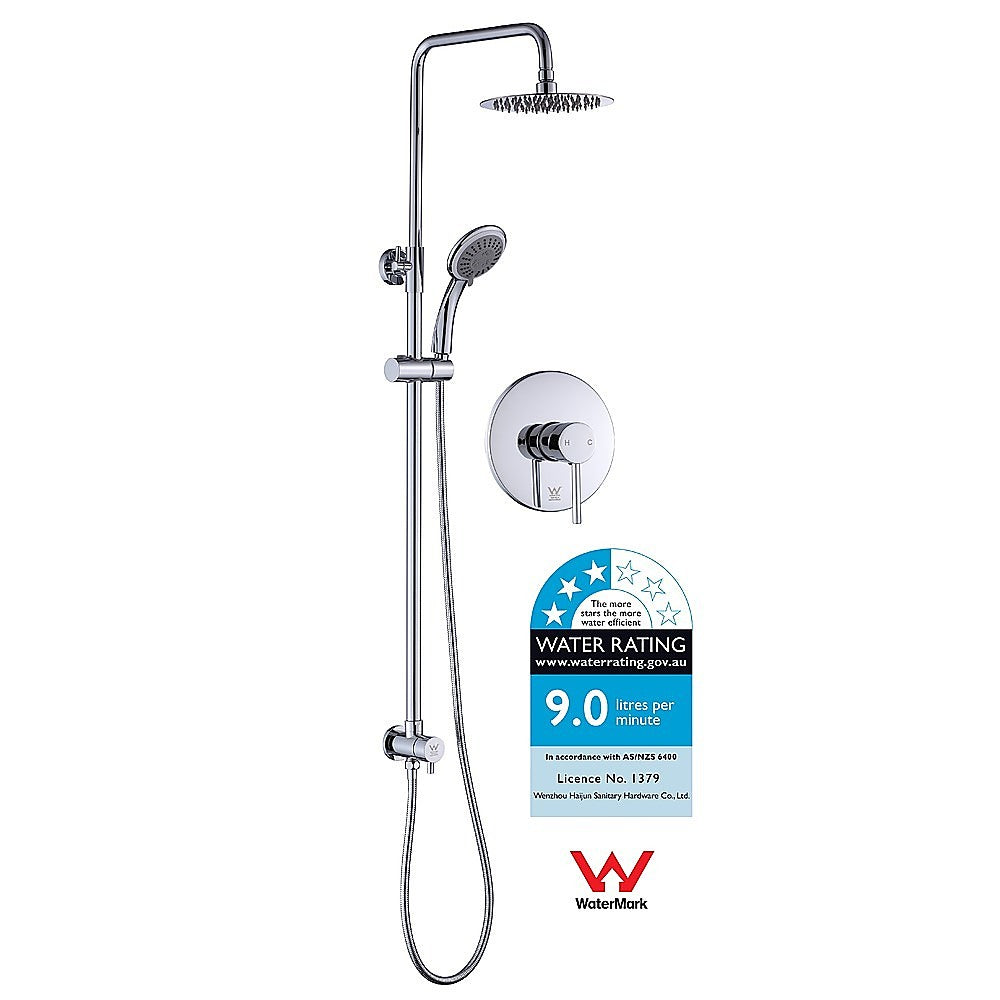 WELS 8" Rain Shower Head Set Rounded Dual Heads Faucet High Pressure With Mixer