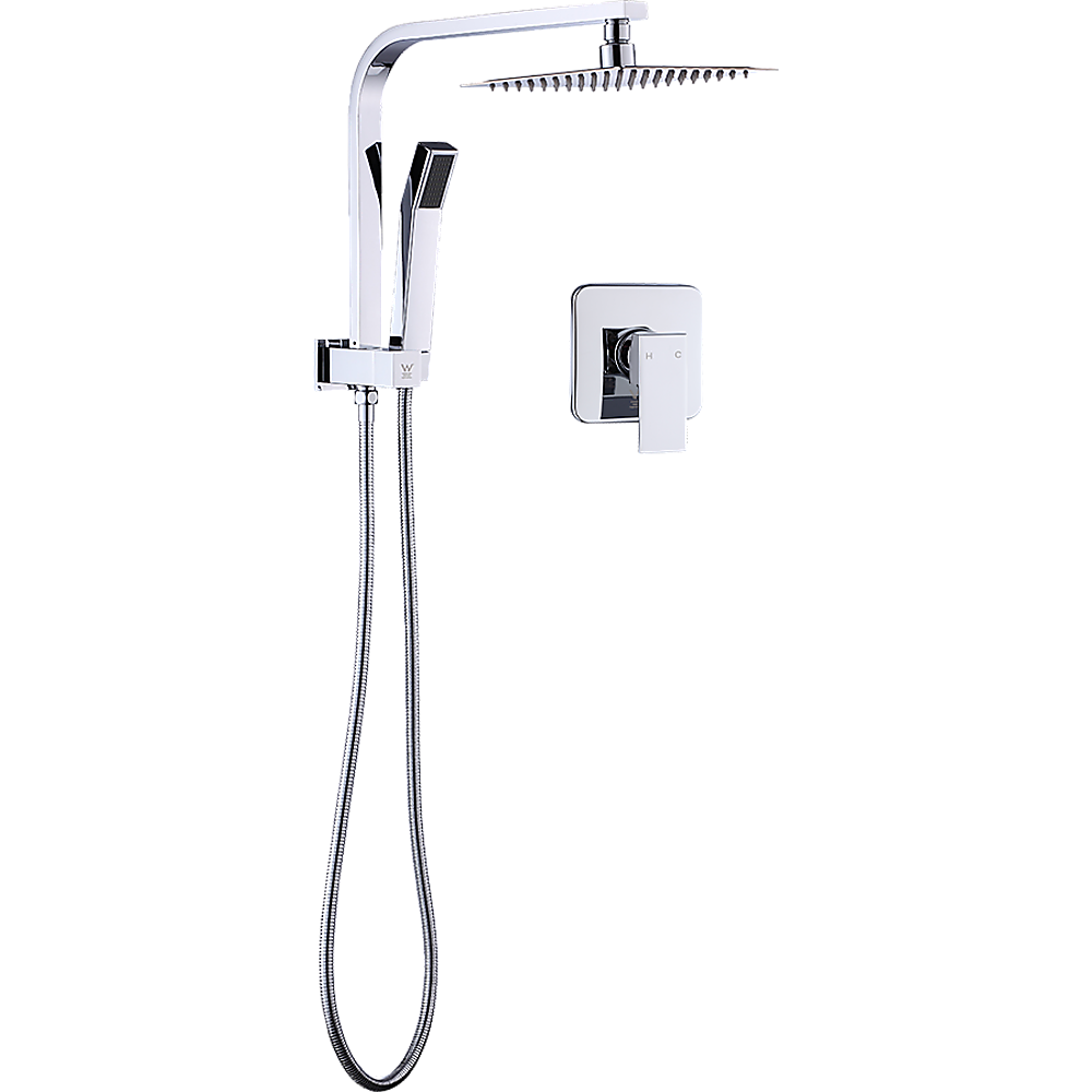 WELS 8" Rain Shower Head Set Square Dual Heads Faucet High Pressure With Mixer