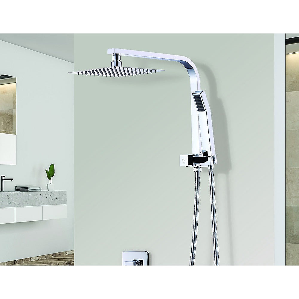 WELS 8" Rain Shower Head Set Square Dual Heads Faucet High Pressure Hand Held