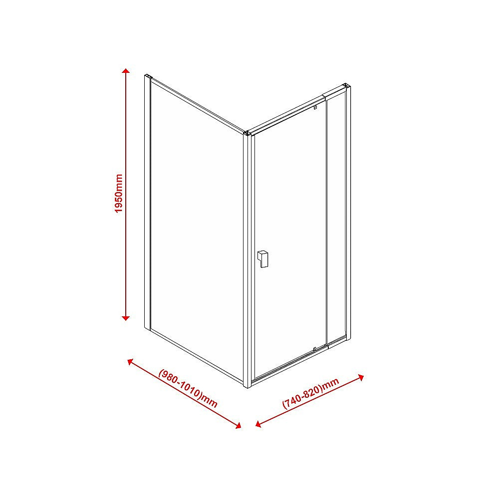 Semi Frameless Shower Screen (74~82)x 195cm & (98~101)x 195cm Side AS/NZS Glass