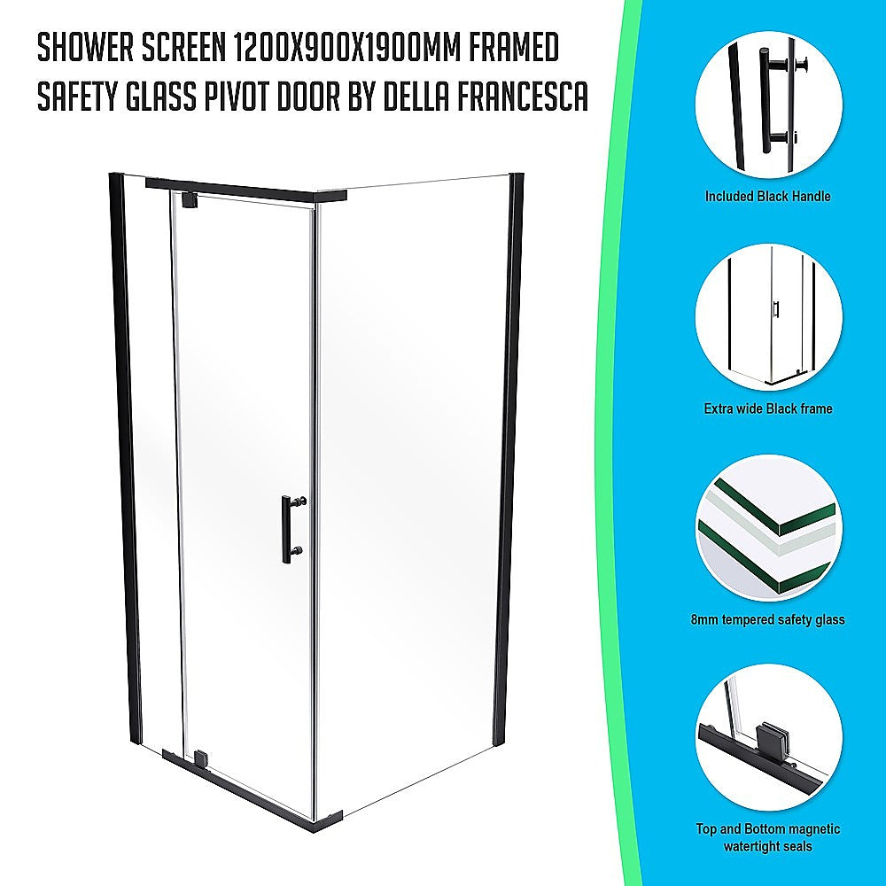 Shower Screen 1200x900x1900mm Framed Safety Glass Pivot Door By Della Francesca