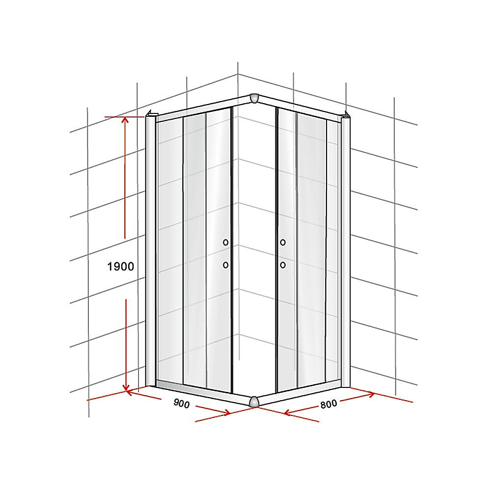 900 x 800mm Sliding Door Nano Safety Glass Shower Screen By Della Francesca