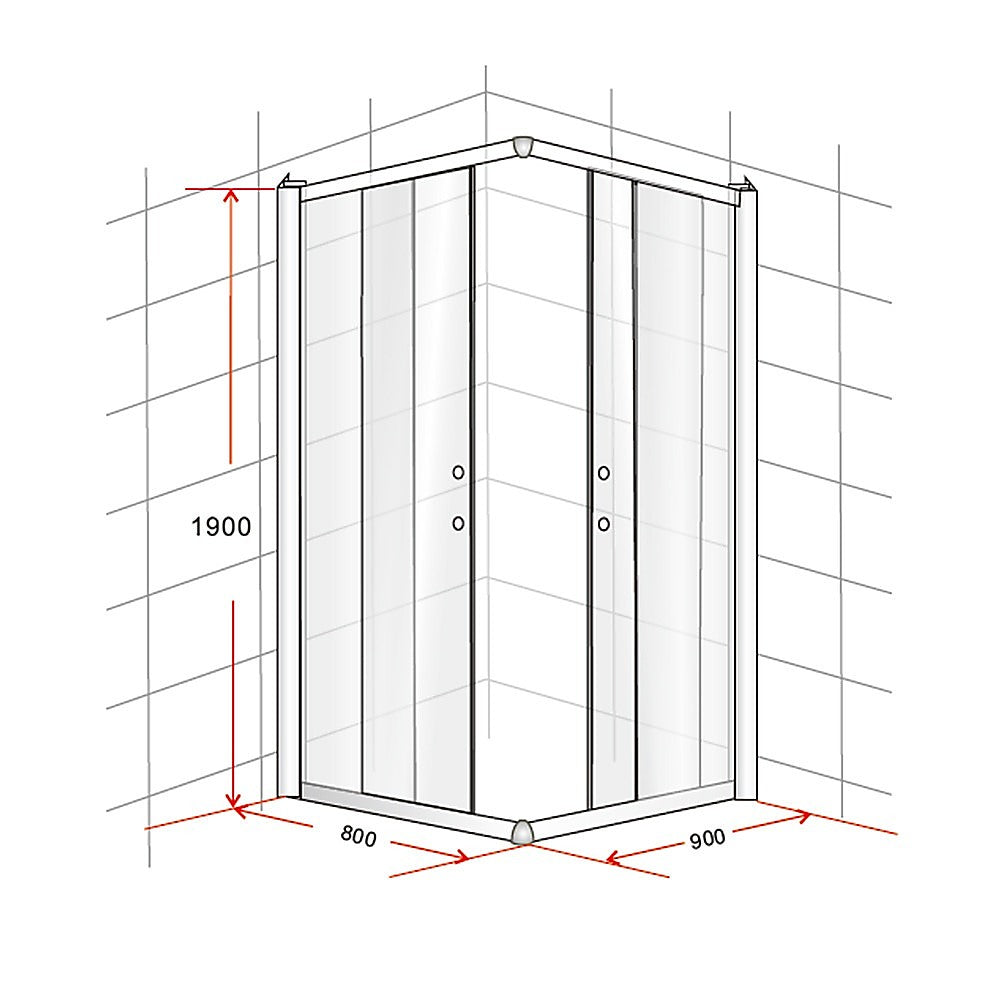 800 x 900mm Sliding Door Nano Safety Glass Shower Screen By Della Francesca
