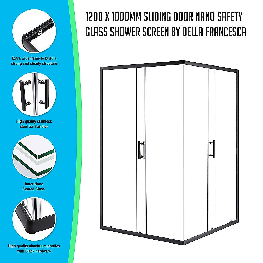 1200 x 1000mm Sliding Door Nano Safety Glass Shower Screen By Della Francesca