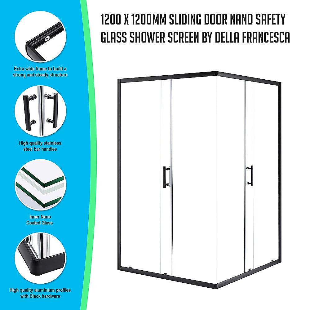 1200 x 1200mm Sliding Door Nano Safety Glass Shower Screen By Della Francesca