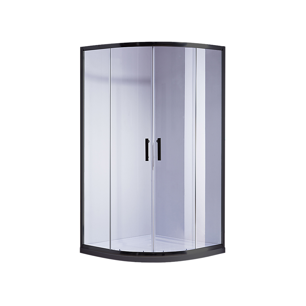 90 x 90cm Black Rounded Sliding 6mm Curved Shower Screen with White Base