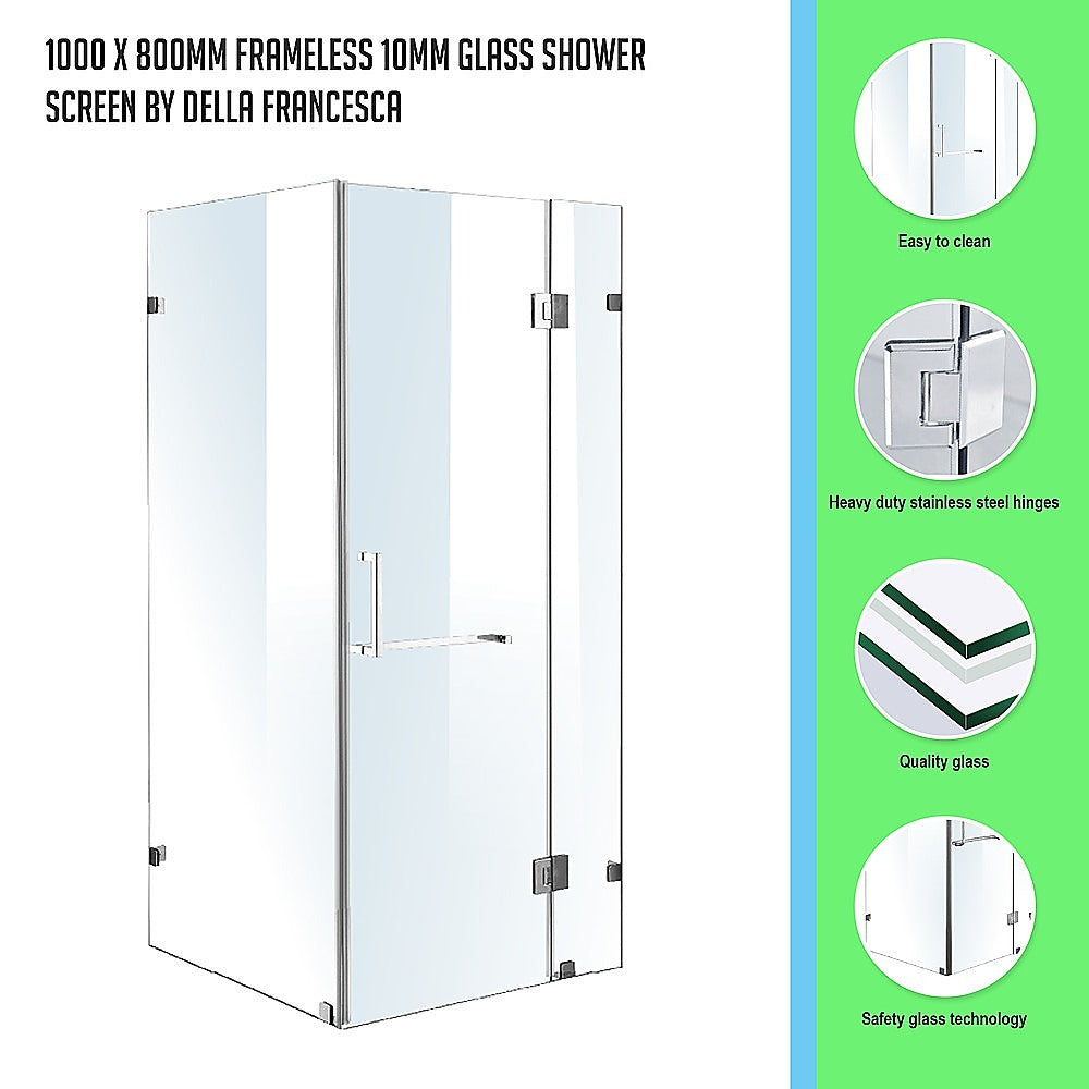 1000 x 800mm Frameless 10mm Glass Shower Screen By Della Francesca