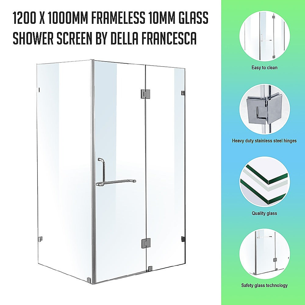1200 x 1000mm Frameless 10mm Glass Shower Screen By Della Francesca
