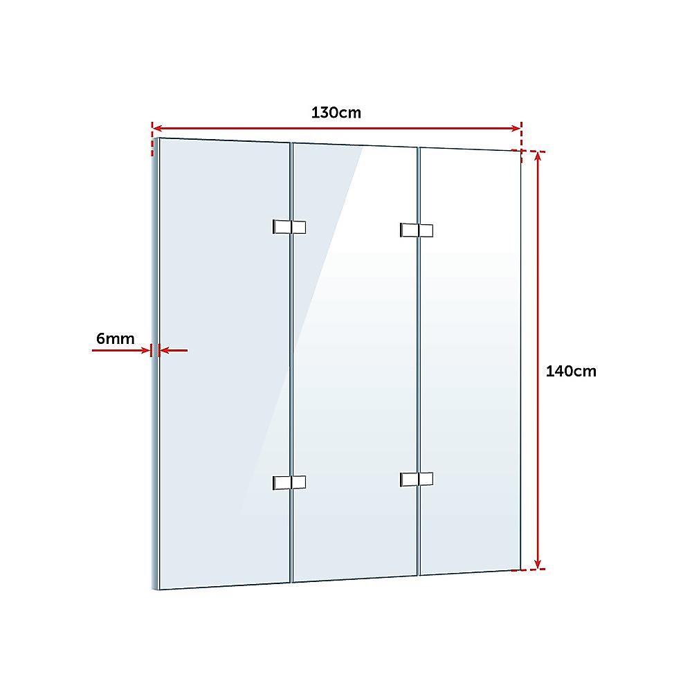 3 Fold Black Folding Bath Shower Screen Door Panel 1300mm x 1400mm