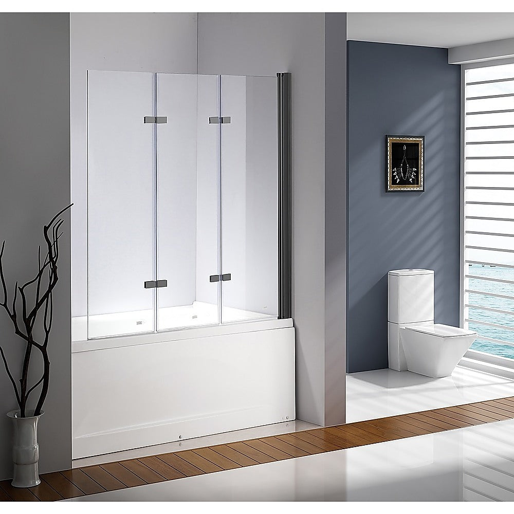 3 Fold Black Folding Bath Shower Screen Door Panel 1300mm x 1400mm