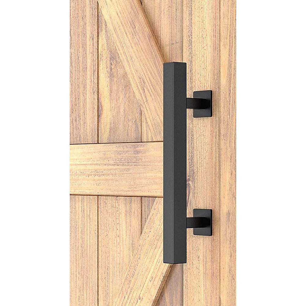 12" Square Pull and Flush Door Handle Set Black Barn Door Hardware