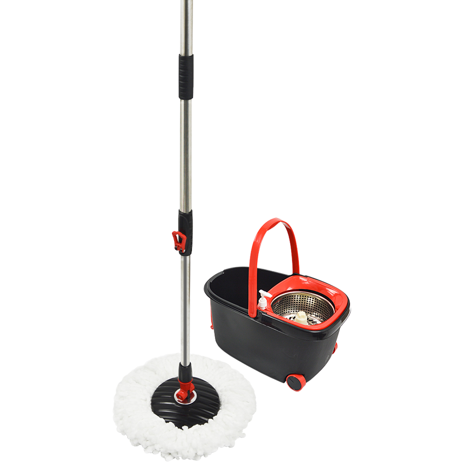 Spin Rotating Mop and Bucket Set with Wheels and 4 Microfibre Mop Heads