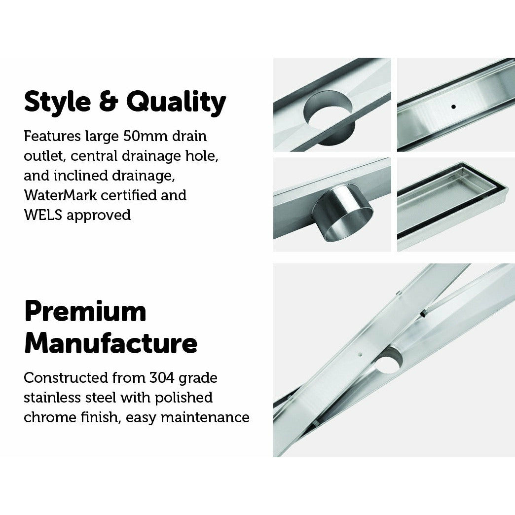 800mm Tile Insert Shower Bathroom Stainless Steel Grate Drain w/Centre outlet Floor Waste