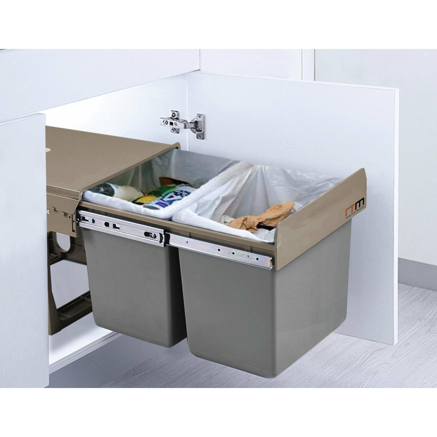 2x 15L Pull Out Trash Bin Dual Kitchen Garbage Waste Basket Cabinet Bin