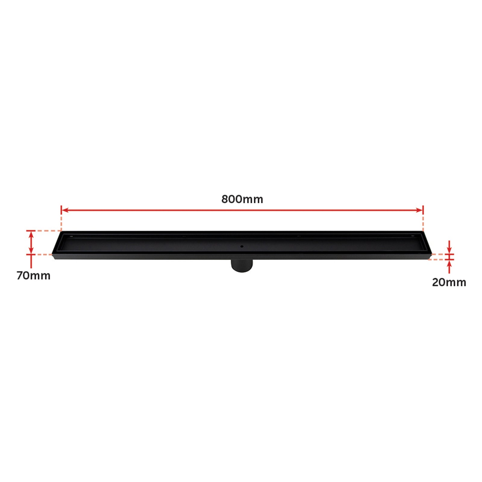 800mm Tile Insert Shower Bathroom Black Grate Drain w/Centre outlet Floor Waste