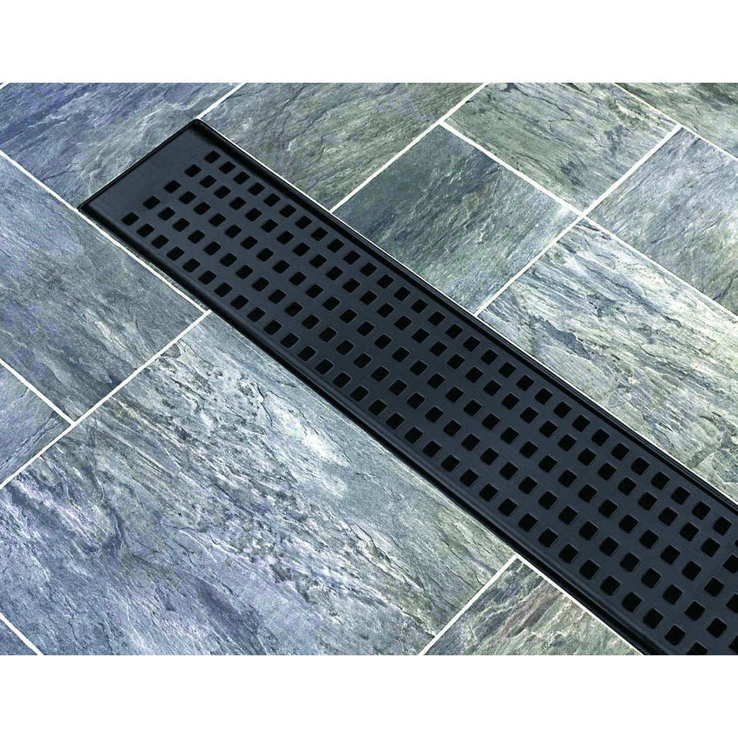 1000mm Bathroom Shower Black Grate Drain w/Centre outlet Floor Waste Square Pattern