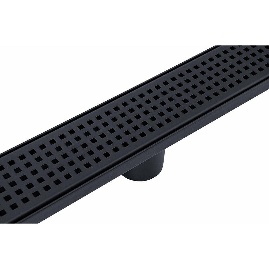 1200mm Bathroom Shower Black Grate Drain w/Centre outlet Floor Waste Square Pattern
