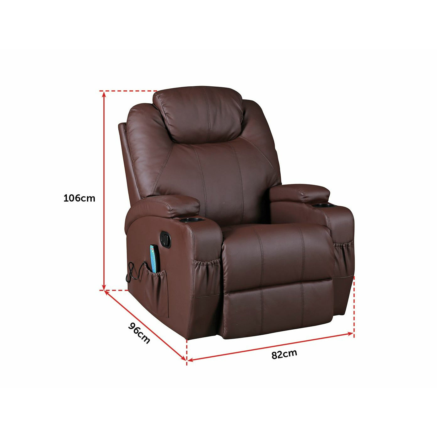 Brown Massage Sofa Chair Recliner 360 Degree Swivel PU Leather Lounge 8 Point Heated
