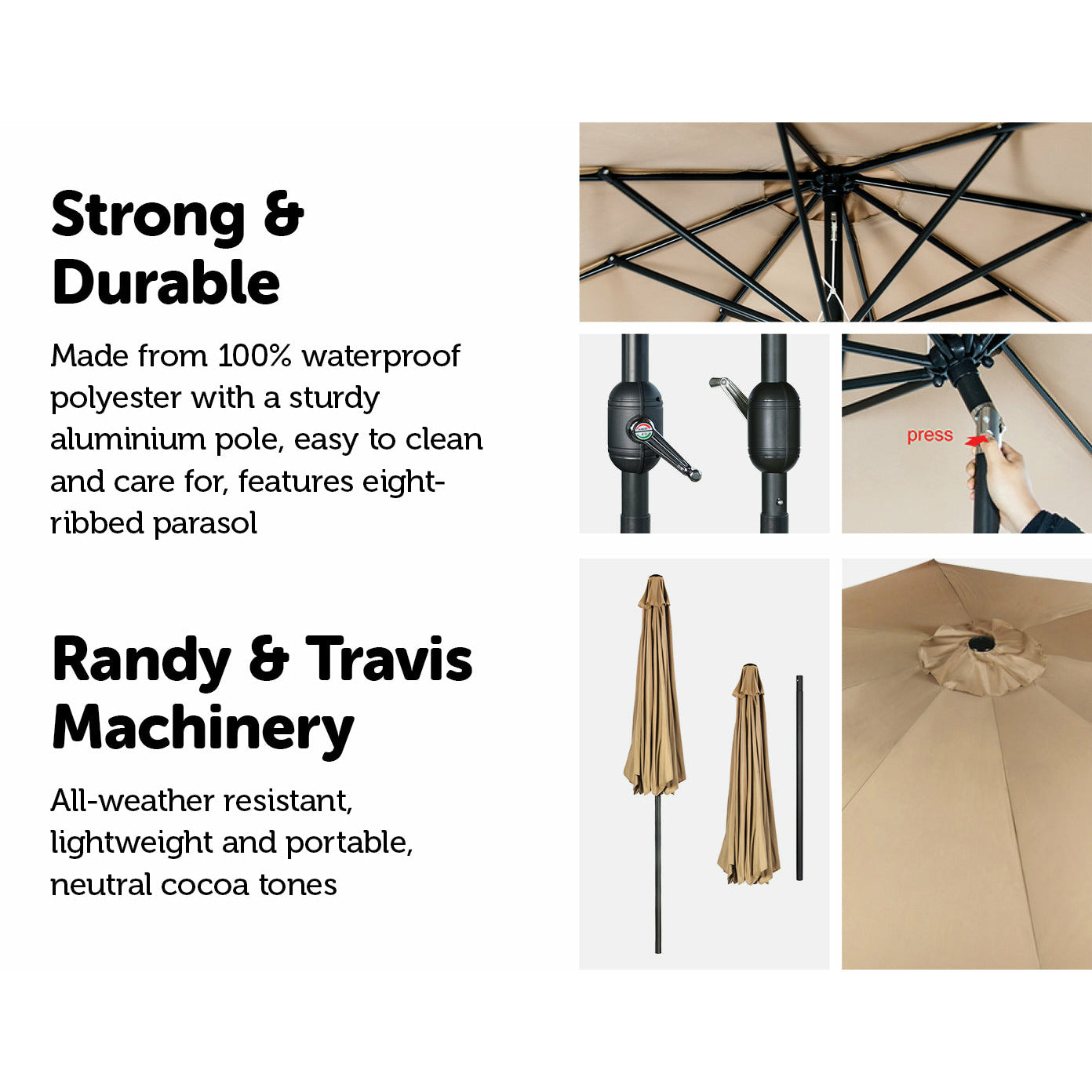 9FT Patio Umbrella Outdoor Garden Table Umbrella with 8 Sturdy Ribs