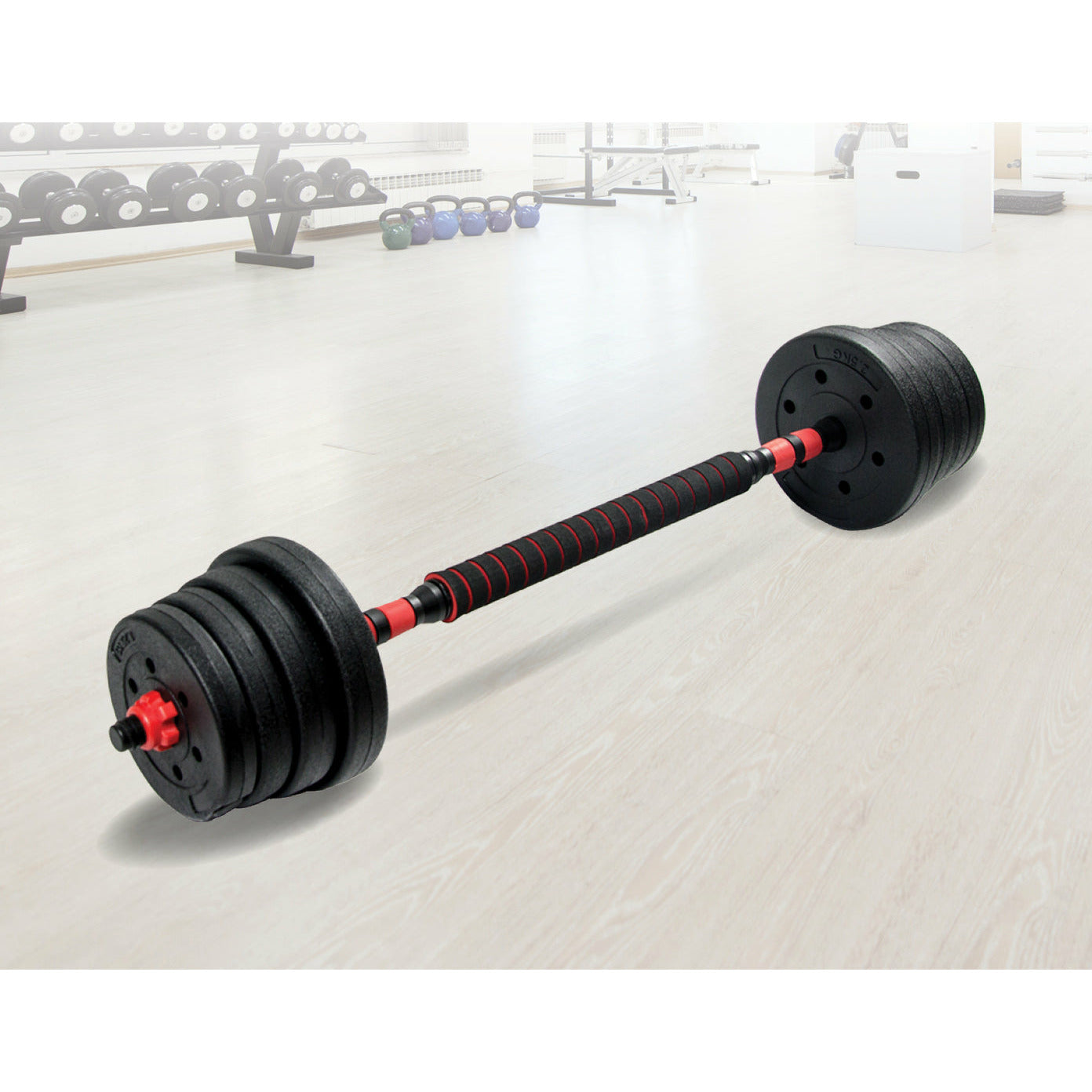 30kg Adjustable Rubber Dumbbell Set Barbell Home GYM Exercise Weights