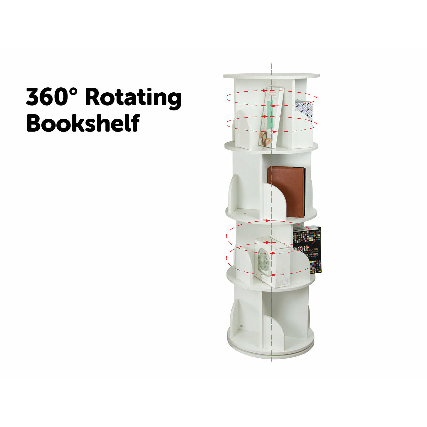 360-degree Rotating 4 Tier Display Shelf Bookcase Organiser
