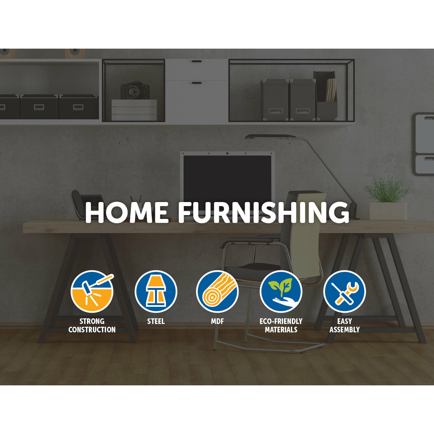 Wood & Metal Computer Desk with Shelf Home Office Furniture