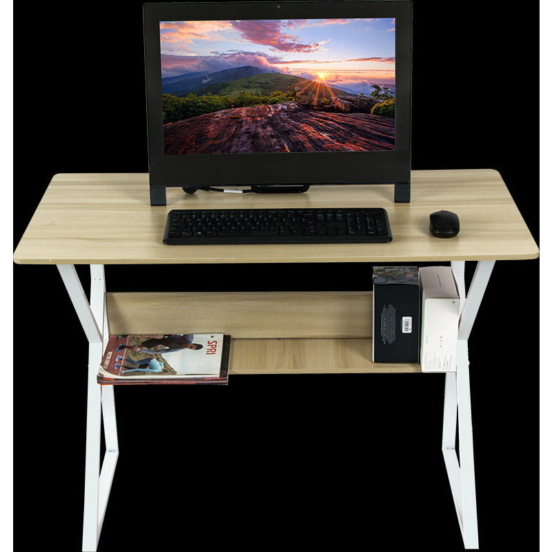 Wood & Metal Computer Desk with Shelf Home Office Furniture