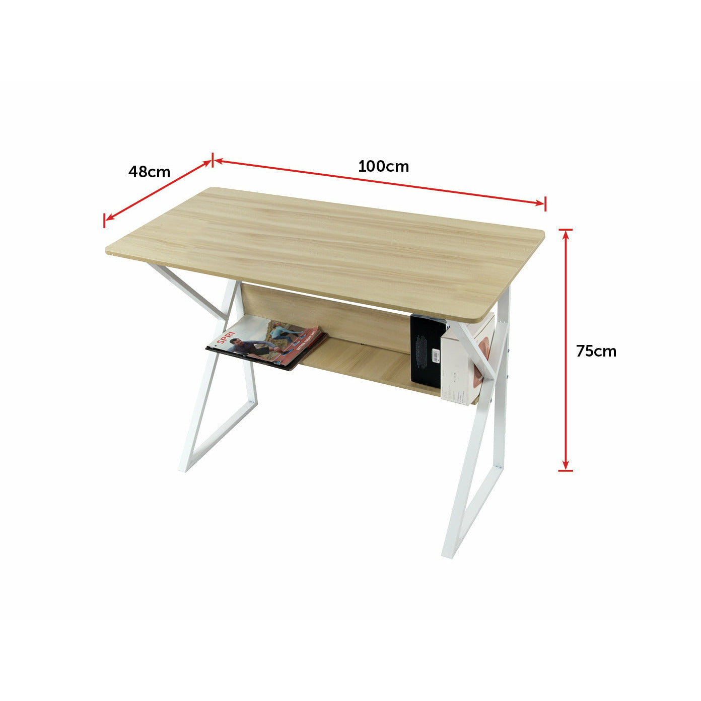 Wood & Metal Computer Desk with Shelf Home Office Furniture