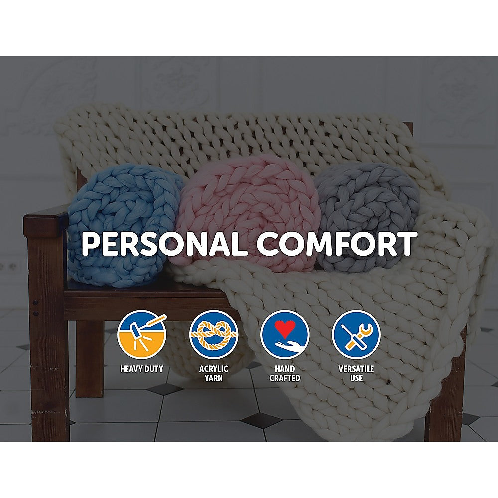 Hand Knitted Chunky Blanket Thick Acrylic Yarn Blanket Home Decor Throw Rug - Grey