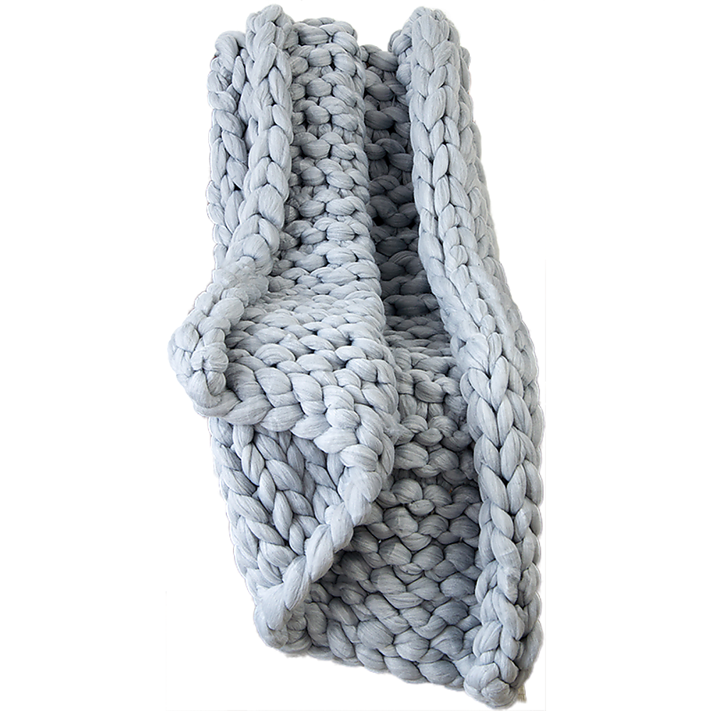 Hand Knitted Chunky Blanket Thick Acrylic Yarn Blanket Home Decor Throw Rug - Grey