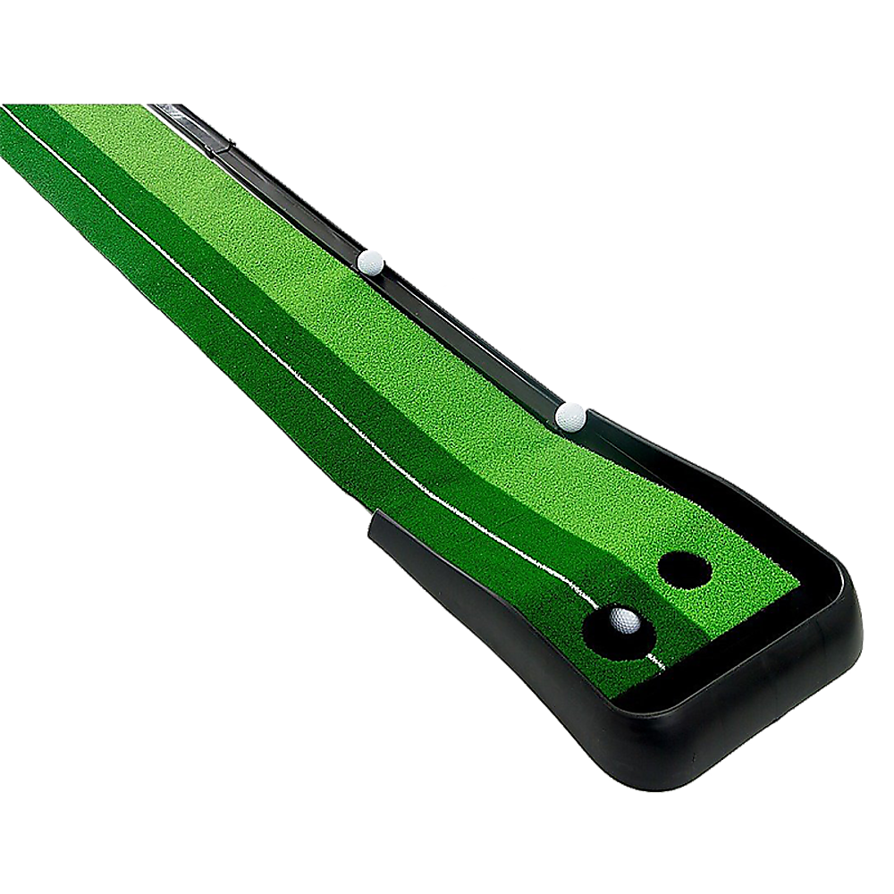 Indoor Practice Putting Green 2.5m Mat Inclined Ball Return Fake Grass 2 Holes