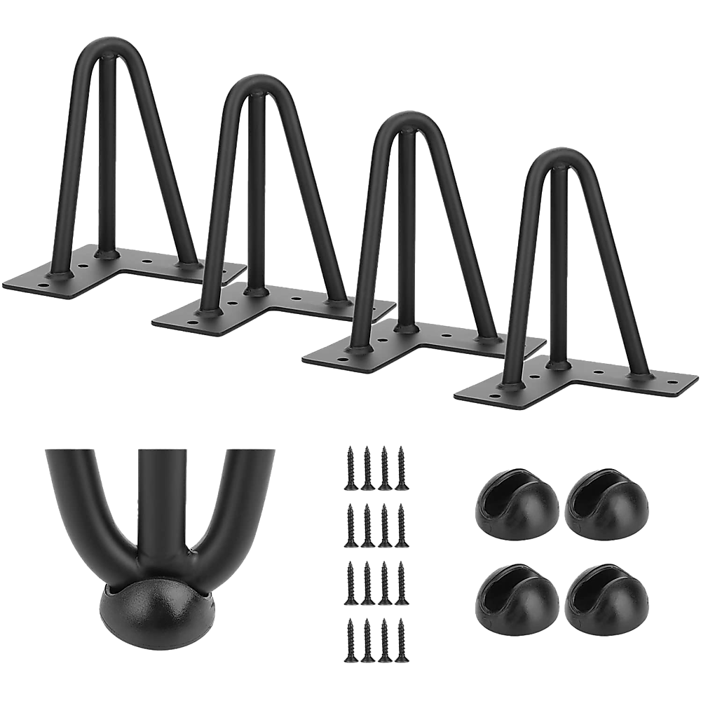 Set of 4 Industrial 3-Rod Retro Hairpin Table Legs 12mm Steel Bench Desk - 11cm Black