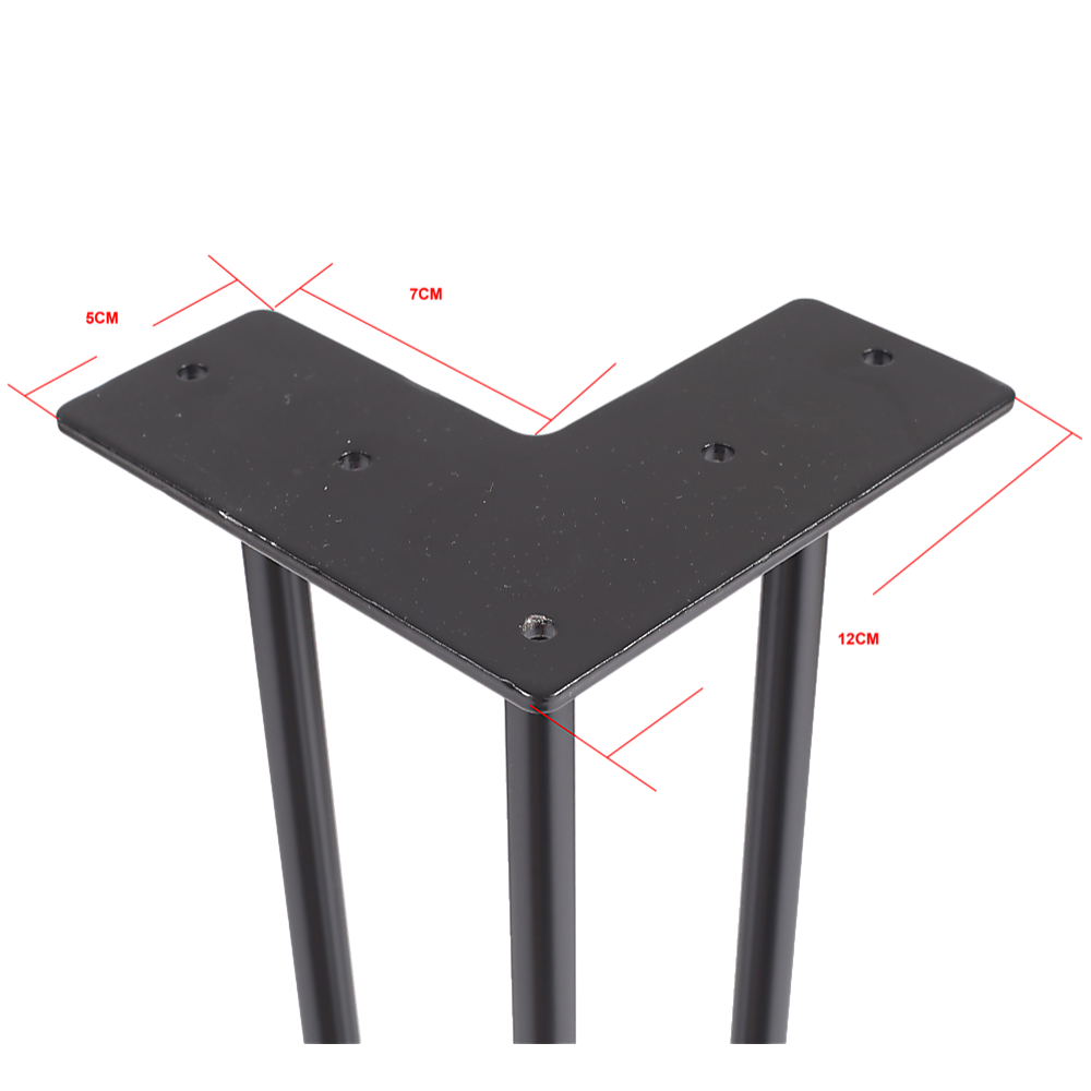 Set of 4 Industrial 3-Rod Retro Hairpin Table Legs 12mm Steel Bench Desk - 11cm Black