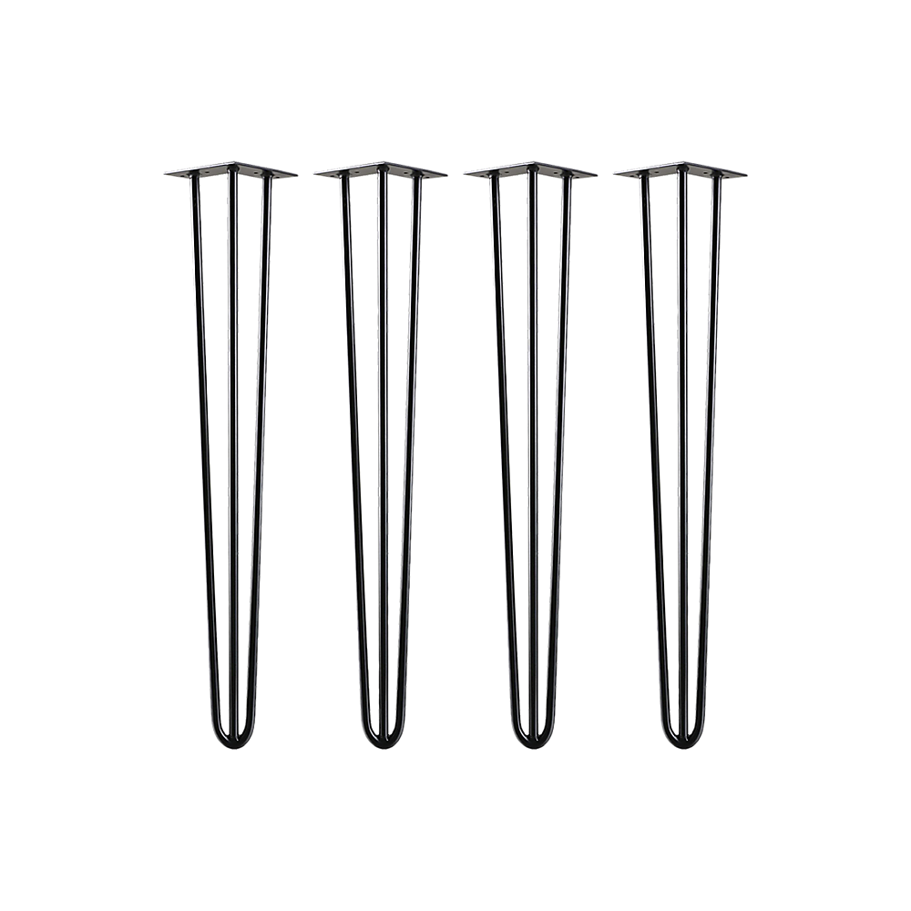 Set of 4 Industrial 3-Rod Retro Hairpin Table Legs 12mm Steel Bench Desk - 71cm Black
