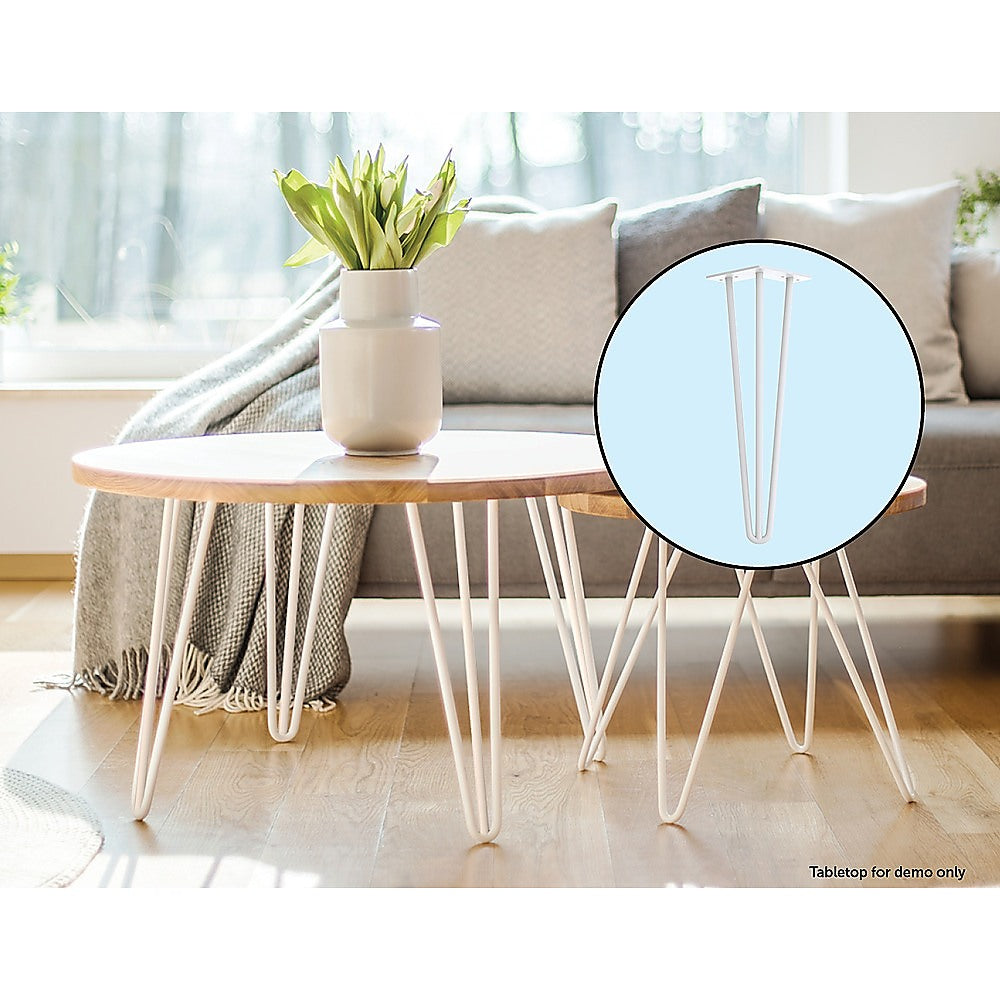 Set of 4 Industrial 3-Rod Retro Table Legs 12mm Steel Bench Desk - 41cm White