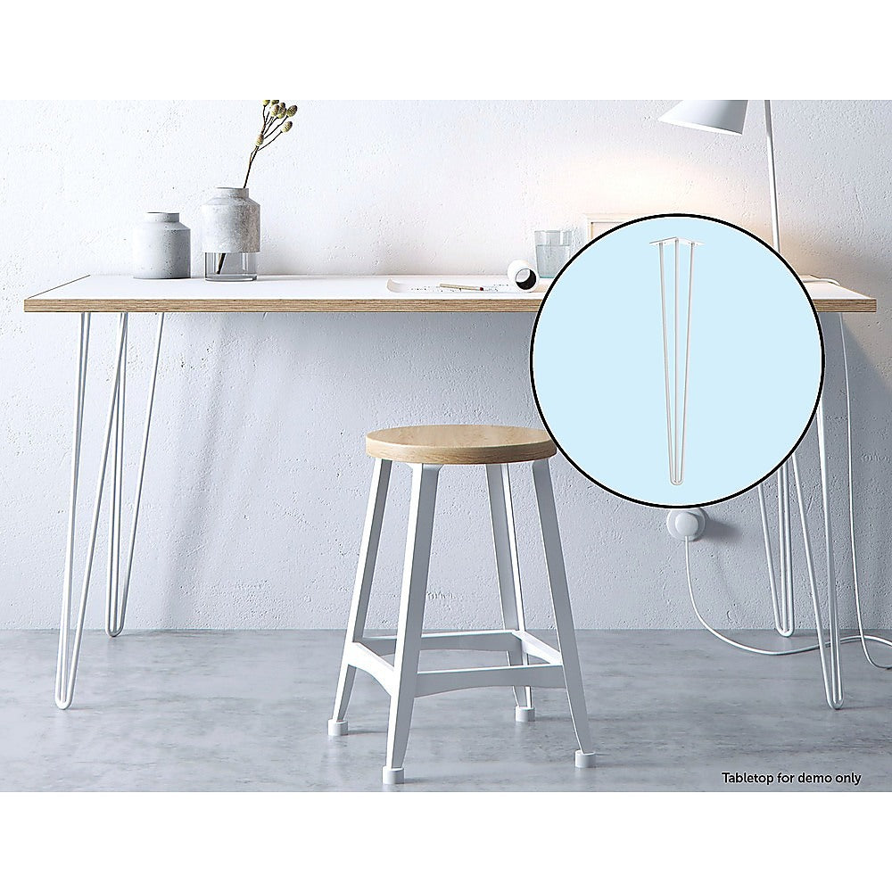 Set of 4 Industrial 3-Rod Retro Hairpin Table Legs 12mm Steel Bench Desk - 71cm White