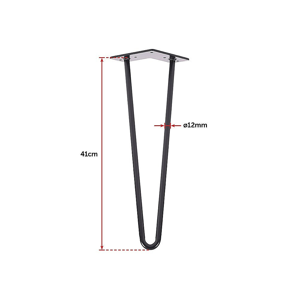 Set of 4 Industrial Retro Hairpin Table Legs 12mm Steel Bench Desk - 41cm Black