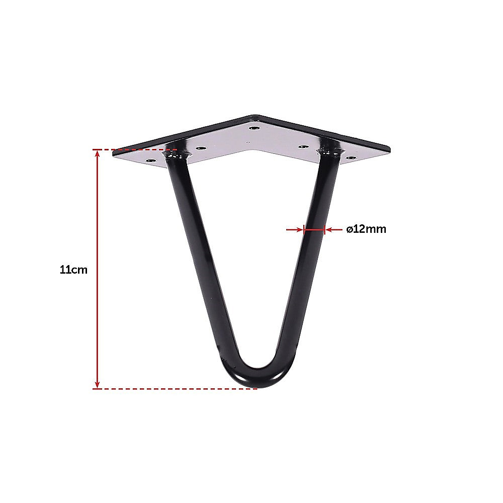 Set of 4 Industrial Retro Hairpin Table Legs 12mm Steel Bench Desk - 11cm Black