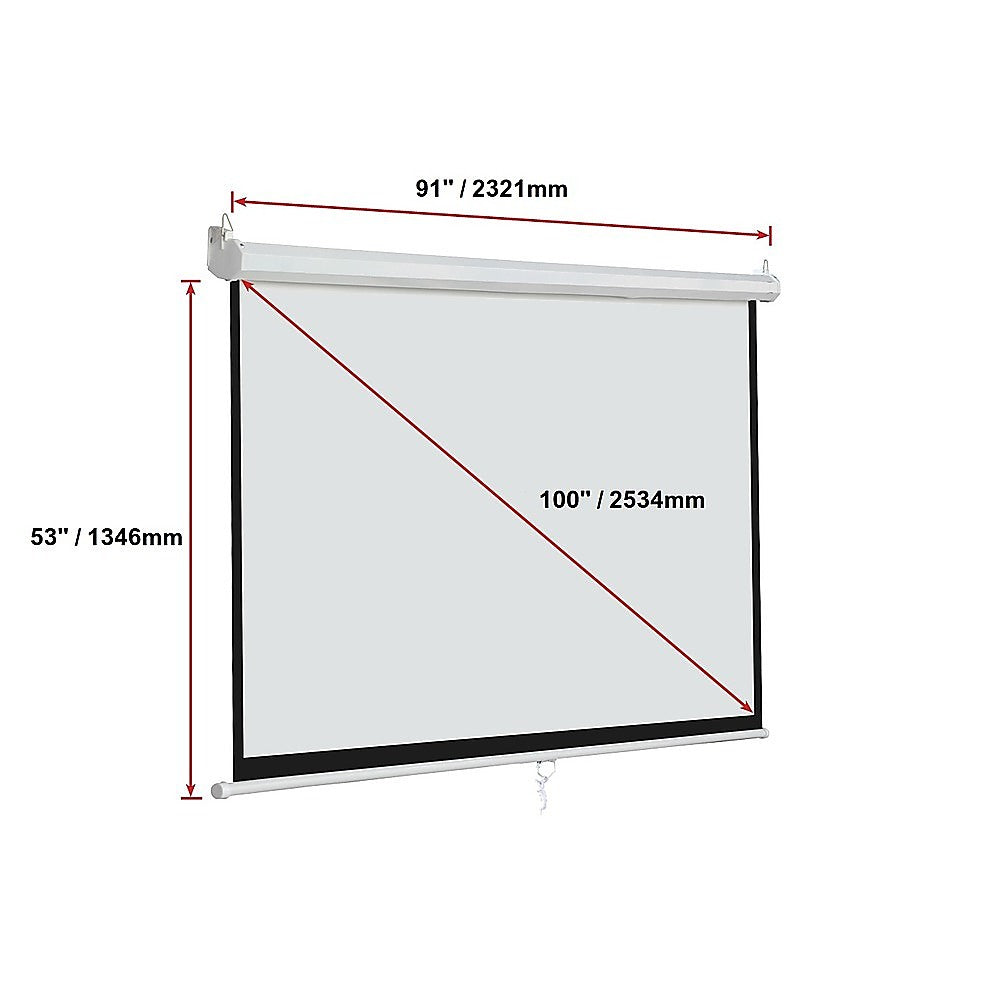 100 Inch 16:9 Manual Pull Down Outdoor Projector Projection Screen Theater Movie