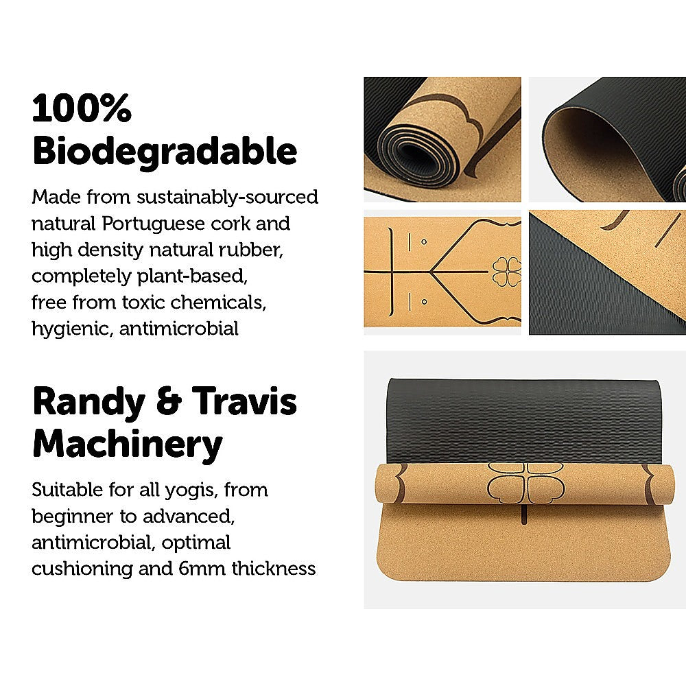 Natural Cork TPE Yoga Mat Sports Eco Friendly Exercise Fitness Gym Pilates