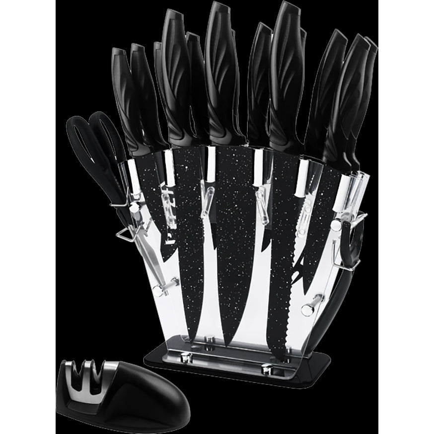Kitchen 17 Pc Knife Set w/ Block & Sharpener Chef Bread Steak Knives