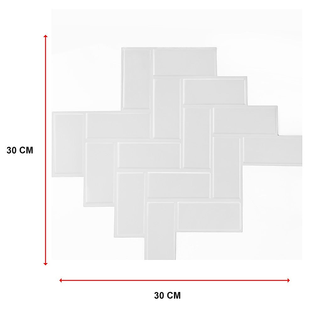 Tiles 3D Peel and Stick Wall Tile Herringbone White (30cm x 30cm x 10 sheets)