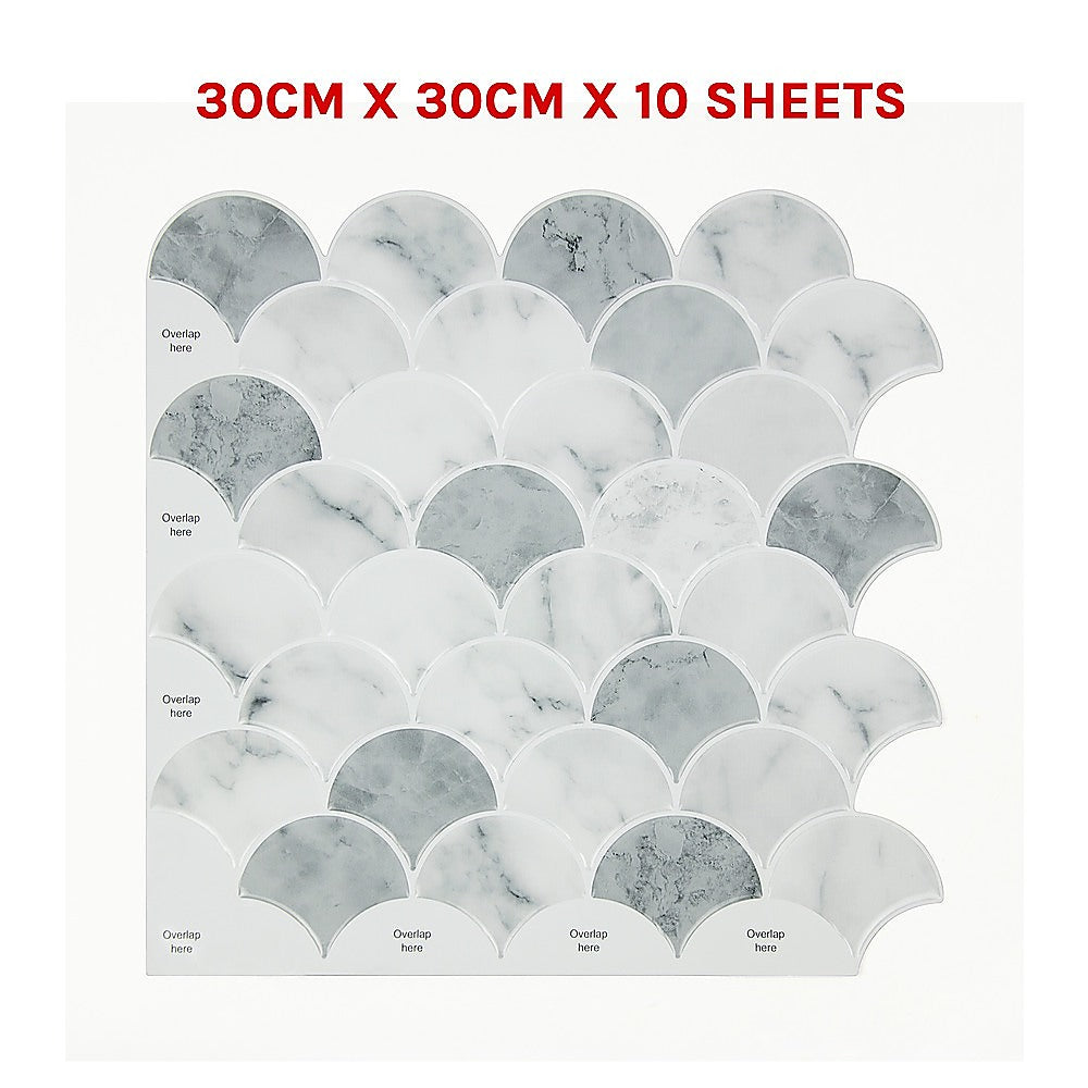 Tiles 3D Peel and Stick Wall Tile Fish Scale Mosaic (30cm x 30cm x 10 sheets)