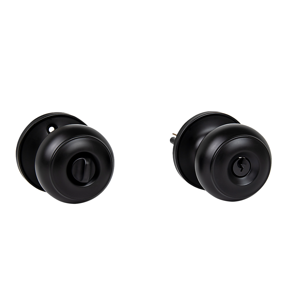 Door Handle Set Lever Key Lock Function Round Black