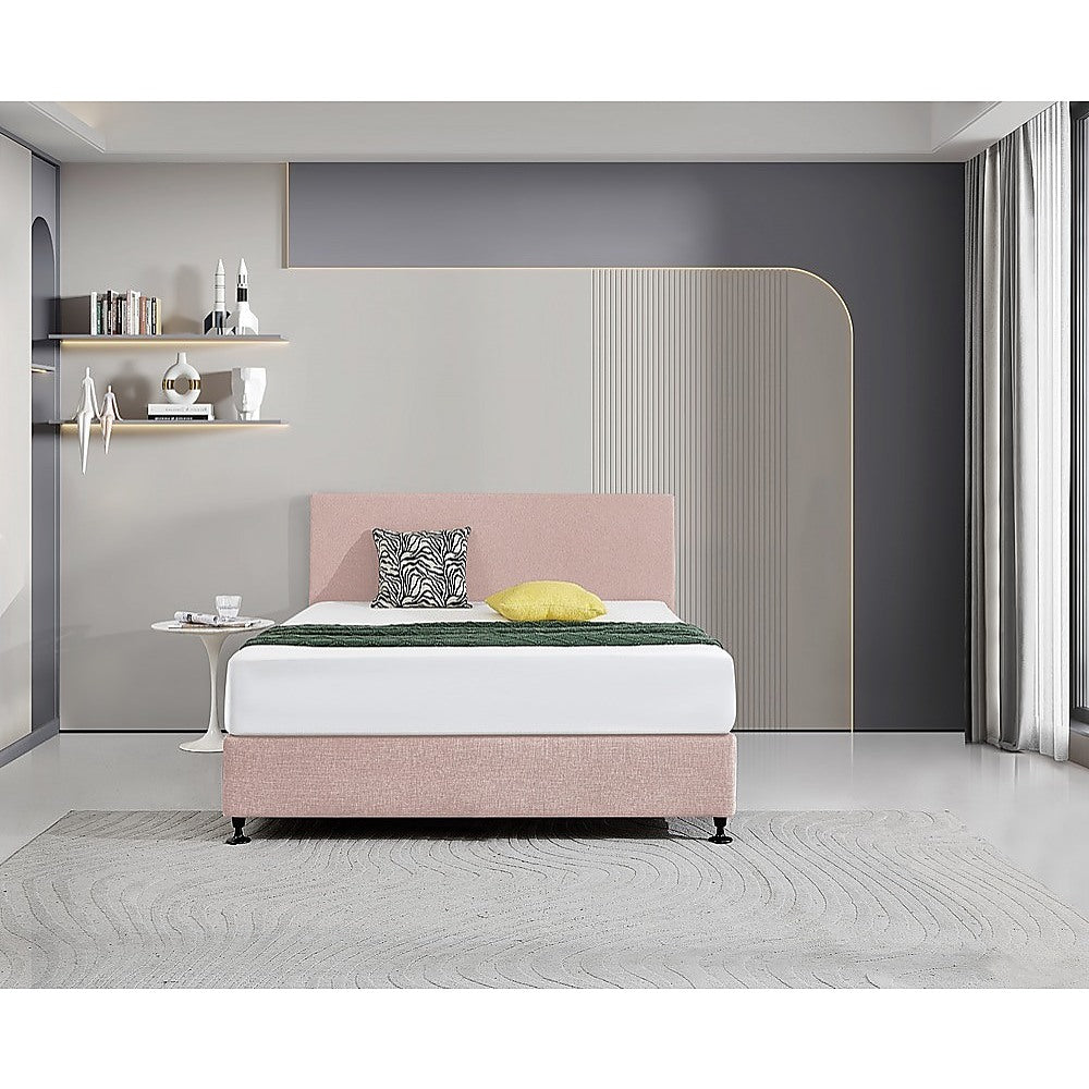 Linen Fabric Queen Bed Deluxe Headboard Bedhead - Pale Pink