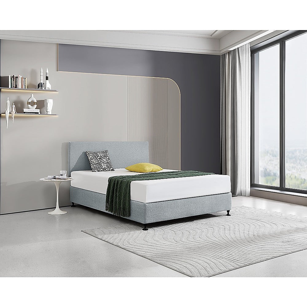 Linen Fabric Queen Bed Deluxe Headboard Bedhead - Stone Grey