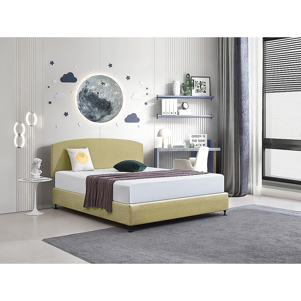 Linen Fabric King Bed Curved Headboard Bedhead - Sulfur Yellow